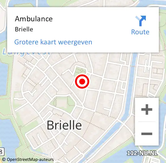 Locatie op kaart van de 112 melding: Ambulance Brielle op 9 februari 2024 10:08