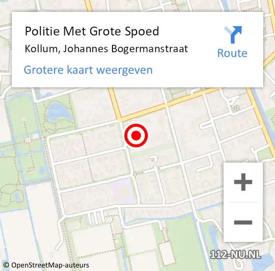 Locatie op kaart van de 112 melding: Politie Met Grote Spoed Naar Kollum, Johannes Bogermanstraat op 9 februari 2024 10:42