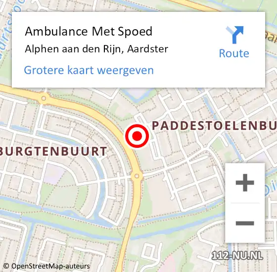 Locatie op kaart van de 112 melding: Ambulance Met Spoed Naar Alphen aan den Rijn, Aardster op 9 februari 2024 11:01