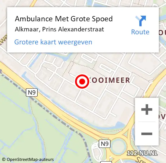 Locatie op kaart van de 112 melding: Ambulance Met Grote Spoed Naar Alkmaar, Prins Alexanderstraat op 9 februari 2024 12:36