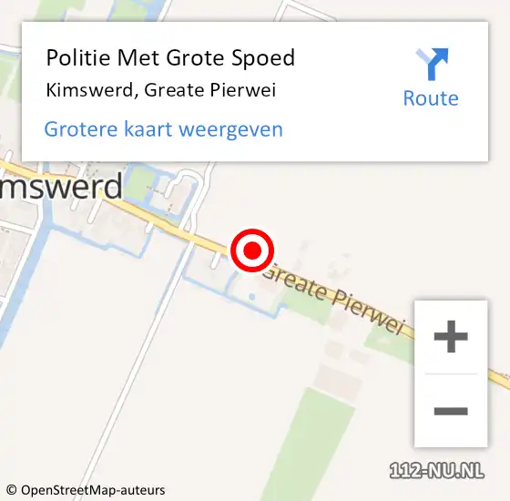 Locatie op kaart van de 112 melding: Politie Met Grote Spoed Naar Kimswerd, Greate Pierwei op 9 februari 2024 14:07