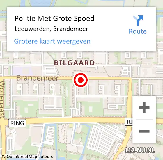 Locatie op kaart van de 112 melding: Politie Met Grote Spoed Naar Leeuwarden, Brandemeer op 9 februari 2024 14:11