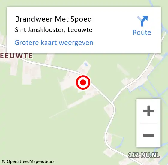 Locatie op kaart van de 112 melding: Brandweer Met Spoed Naar Sint Jansklooster, Leeuwte op 9 februari 2024 14:47