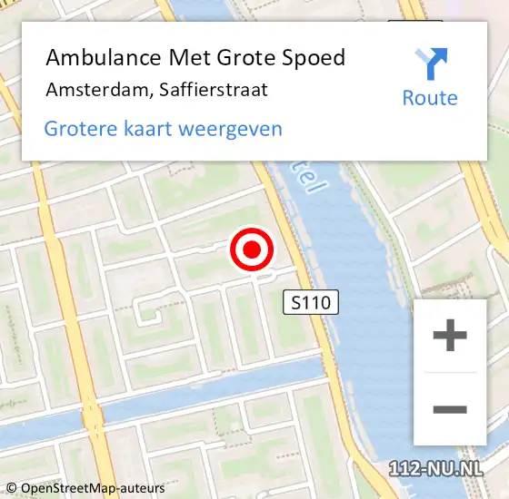 Locatie op kaart van de 112 melding: Ambulance Met Grote Spoed Naar Amsterdam, Saffierstraat op 9 februari 2024 15:30
