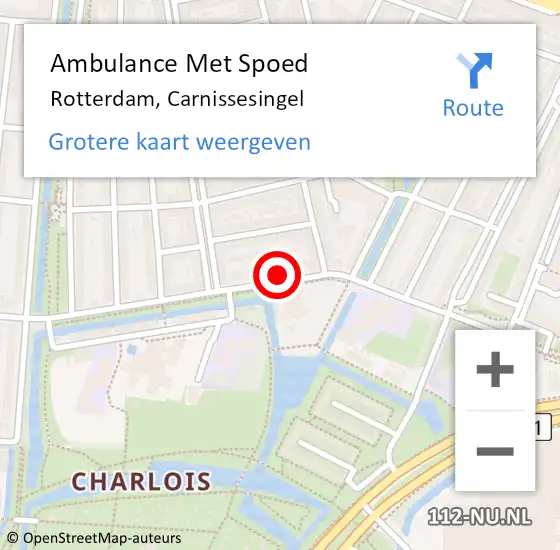 Locatie op kaart van de 112 melding: Ambulance Met Spoed Naar Rotterdam, Carnissesingel op 9 februari 2024 15:59