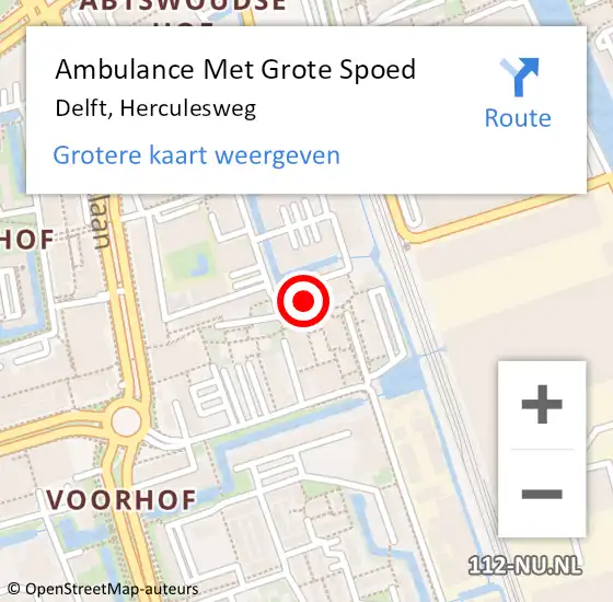 Locatie op kaart van de 112 melding: Ambulance Met Grote Spoed Naar Delft, Herculesweg op 9 februari 2024 17:08