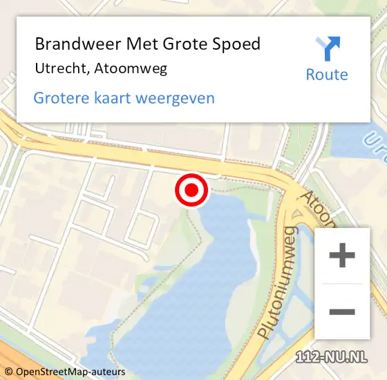 Locatie op kaart van de 112 melding: Brandweer Met Grote Spoed Naar Utrecht, Atoomweg op 9 februari 2024 17:14
