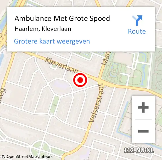 Locatie op kaart van de 112 melding: Ambulance Met Grote Spoed Naar Haarlem, Kleverlaan op 9 februari 2024 17:27