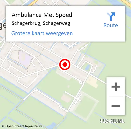 Locatie op kaart van de 112 melding: Ambulance Met Spoed Naar Schagerbrug, Schagerweg op 9 februari 2024 17:52