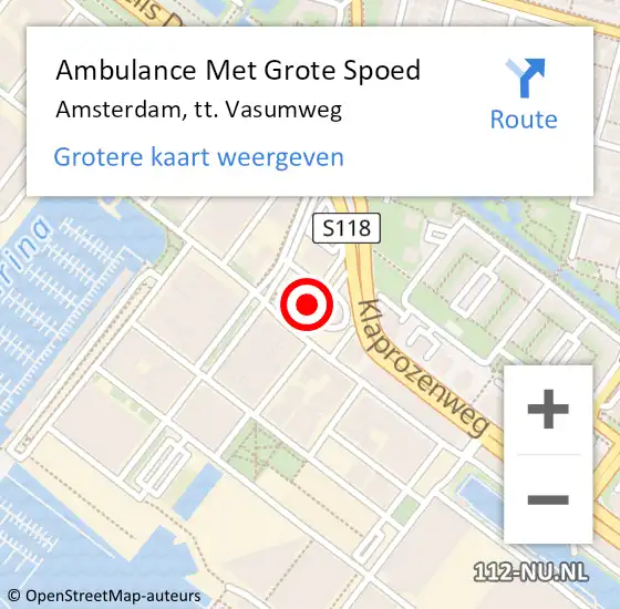Locatie op kaart van de 112 melding: Ambulance Met Grote Spoed Naar Amsterdam, tt. Vasumweg op 9 februari 2024 18:13