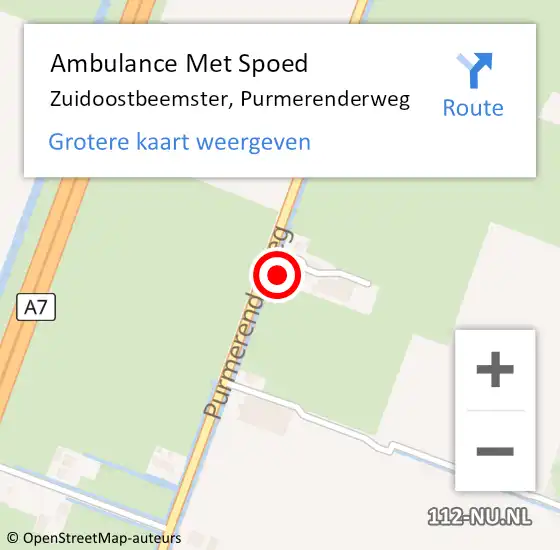Locatie op kaart van de 112 melding: Ambulance Met Spoed Naar Zuidoostbeemster, Purmerenderweg op 9 februari 2024 18:35