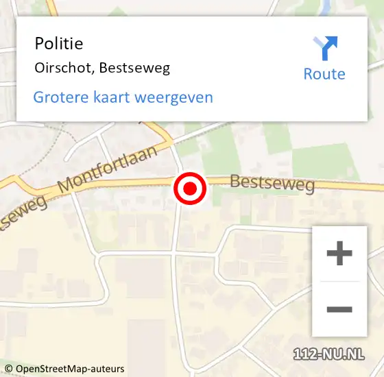 Locatie op kaart van de 112 melding: Politie Oirschot, Bestseweg op 9 februari 2024 18:49