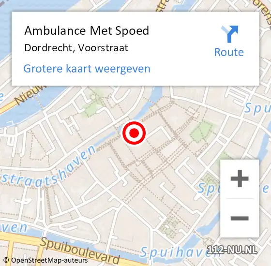 Locatie op kaart van de 112 melding: Ambulance Met Spoed Naar Dordrecht, Voorstraat op 9 februari 2024 18:56