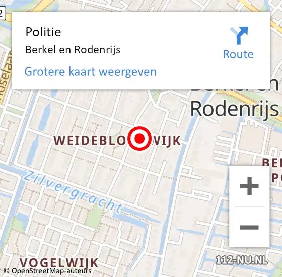 Locatie op kaart van de 112 melding: Politie Berkel en Rodenrijs op 9 februari 2024 19:08