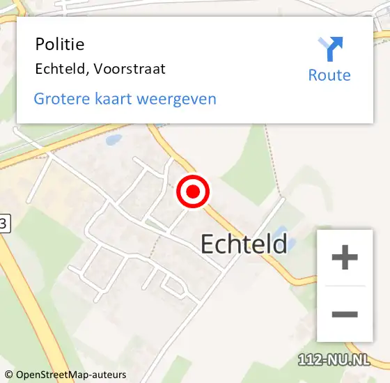 Locatie op kaart van de 112 melding: Politie Echteld, Voorstraat op 9 februari 2024 19:11