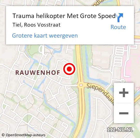 Locatie op kaart van de 112 melding: Trauma helikopter Met Grote Spoed Naar Tiel, Roos Vosstraat op 9 februari 2024 19:16