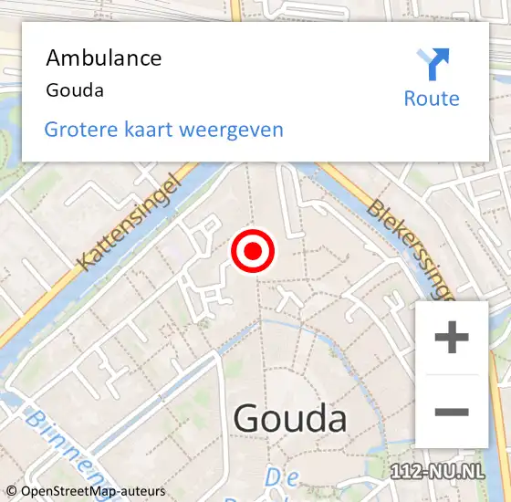 Locatie op kaart van de 112 melding: Ambulance Gouda op 9 februari 2024 19:53