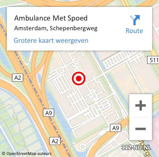 Locatie op kaart van de 112 melding: Ambulance Met Spoed Naar Amsterdam, Schepenbergweg op 9 februari 2024 20:14