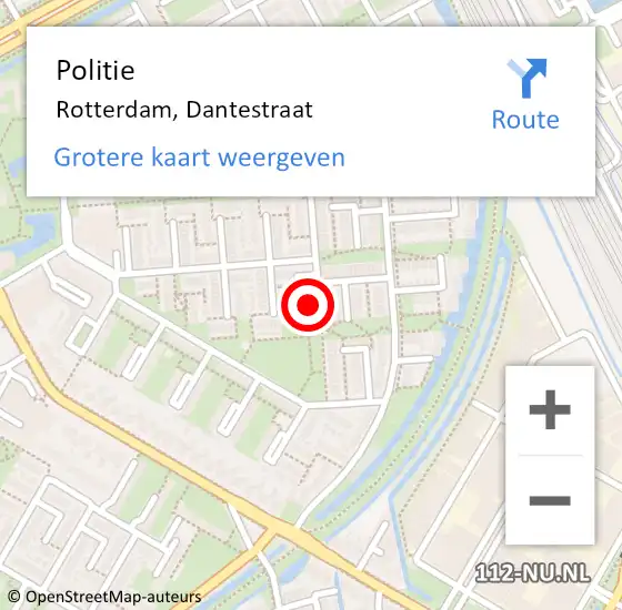 Locatie op kaart van de 112 melding: Politie Rotterdam, Dantestraat op 9 februari 2024 20:31