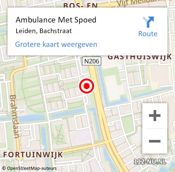 Locatie op kaart van de 112 melding: Ambulance Met Spoed Naar Leiden, Bachstraat op 9 februari 2024 20:49