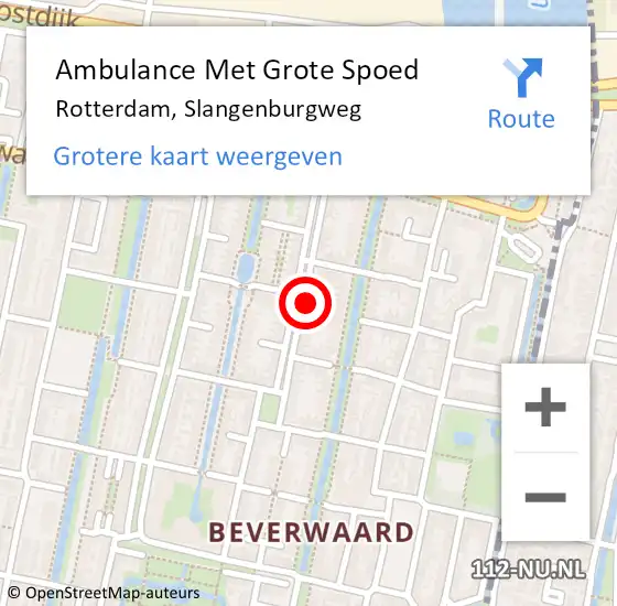 Locatie op kaart van de 112 melding: Ambulance Met Grote Spoed Naar Rotterdam, Slangenburgweg op 9 februari 2024 21:13
