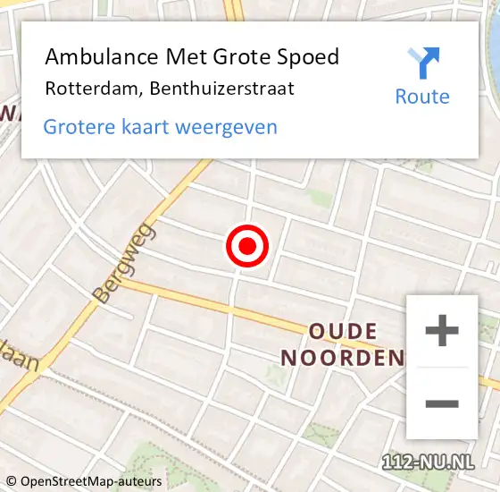 Locatie op kaart van de 112 melding: Ambulance Met Grote Spoed Naar Rotterdam, Benthuizerstraat op 9 februari 2024 22:06