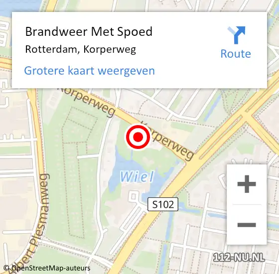 Locatie op kaart van de 112 melding: Brandweer Met Spoed Naar Rotterdam, Korperweg op 9 februari 2024 22:20