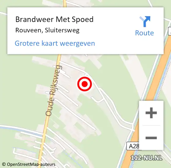 Locatie op kaart van de 112 melding: Brandweer Met Spoed Naar Rouveen, Sluitersweg op 9 februari 2024 23:28