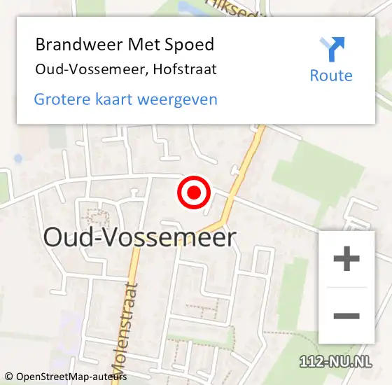 Locatie op kaart van de 112 melding: Brandweer Met Spoed Naar Oud-Vossemeer, Hofstraat op 9 februari 2024 23:39