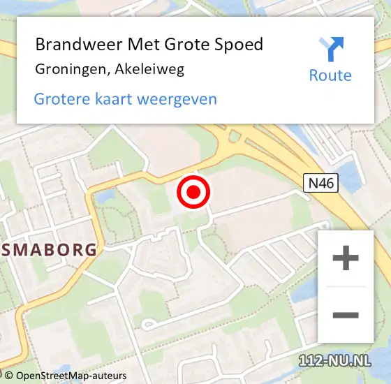 Locatie op kaart van de 112 melding: Brandweer Met Grote Spoed Naar Groningen, Akeleiweg op 9 februari 2024 23:54