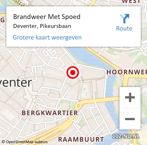 Locatie op kaart van de 112 melding: Brandweer Met Spoed Naar Deventer, Pikeursbaan op 10 februari 2024 00:59