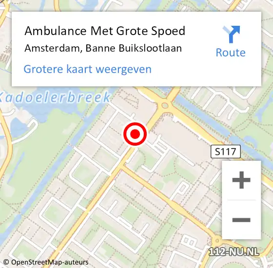 Locatie op kaart van de 112 melding: Ambulance Met Grote Spoed Naar Amsterdam, Banne Buikslootlaan op 10 februari 2024 01:29