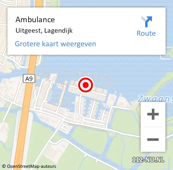 Locatie op kaart van de 112 melding: Ambulance Uitgeest, Lagendijk op 10 februari 2024 01:43