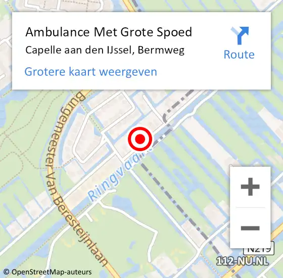 Locatie op kaart van de 112 melding: Ambulance Met Grote Spoed Naar Capelle aan den IJssel, Bermweg op 10 februari 2024 02:00