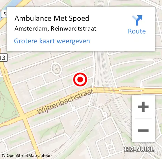 Locatie op kaart van de 112 melding: Ambulance Met Spoed Naar Amsterdam, Reinwardtstraat op 10 februari 2024 03:18