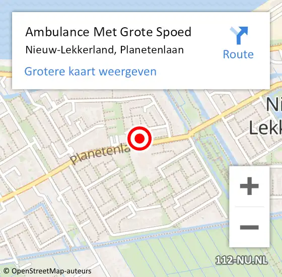 Locatie op kaart van de 112 melding: Ambulance Met Grote Spoed Naar Nieuw-Lekkerland, Planetenlaan op 10 februari 2024 04:00