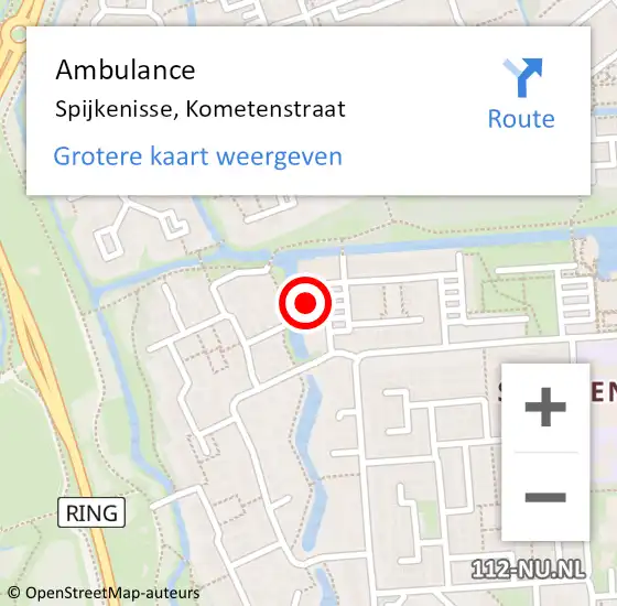Locatie op kaart van de 112 melding: Ambulance Spijkenisse, Kometenstraat op 10 februari 2024 05:51