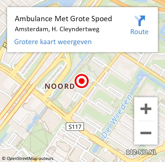 Locatie op kaart van de 112 melding: Ambulance Met Grote Spoed Naar Amsterdam, H. Cleyndertweg op 10 februari 2024 06:00