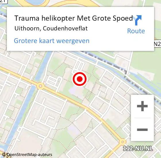 Locatie op kaart van de 112 melding: Trauma helikopter Met Grote Spoed Naar Uithoorn, Coudenhoveflat op 10 februari 2024 06:01