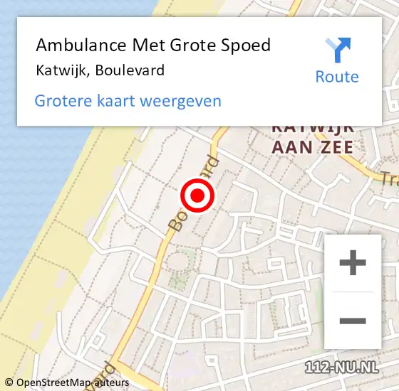 Locatie op kaart van de 112 melding: Ambulance Met Grote Spoed Naar Katwijk, Boulevard op 10 februari 2024 08:46
