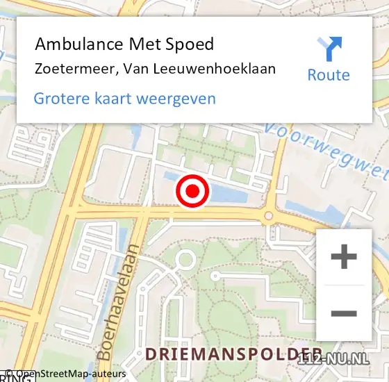 Locatie op kaart van de 112 melding: Ambulance Met Spoed Naar Zoetermeer, Van Leeuwenhoeklaan op 10 februari 2024 09:18
