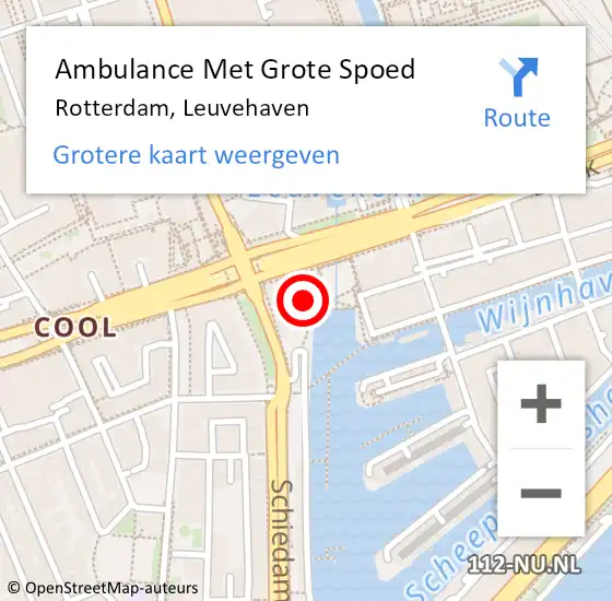 Locatie op kaart van de 112 melding: Ambulance Met Grote Spoed Naar Rotterdam, Leuvehaven op 10 februari 2024 09:47