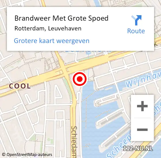 Locatie op kaart van de 112 melding: Brandweer Met Grote Spoed Naar Rotterdam, Leuvehaven op 10 februari 2024 09:51