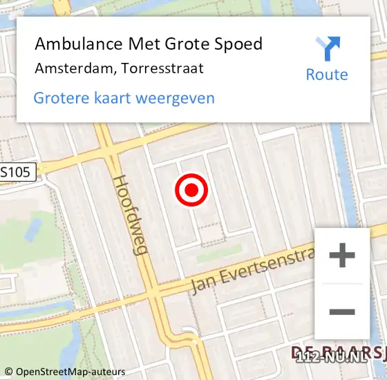 Locatie op kaart van de 112 melding: Ambulance Met Grote Spoed Naar Amsterdam, Torresstraat op 10 februari 2024 09:56