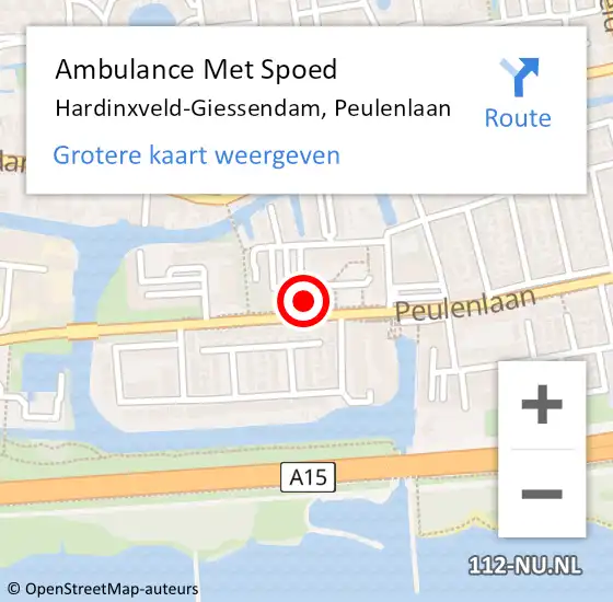 Locatie op kaart van de 112 melding: Ambulance Met Spoed Naar Hardinxveld-Giessendam, Peulenlaan op 10 februari 2024 10:21