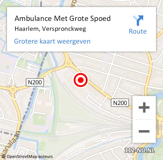 Locatie op kaart van de 112 melding: Ambulance Met Grote Spoed Naar Haarlem, Verspronckweg op 10 februari 2024 10:36