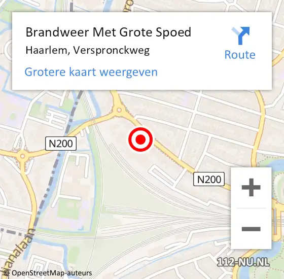 Locatie op kaart van de 112 melding: Brandweer Met Grote Spoed Naar Haarlem, Verspronckweg op 10 februari 2024 10:42