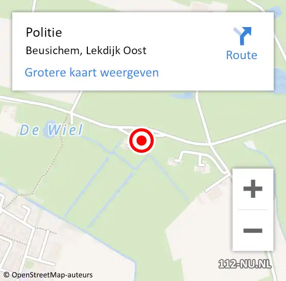 Locatie op kaart van de 112 melding: Politie Beusichem, Lekdijk Oost op 10 februari 2024 10:46