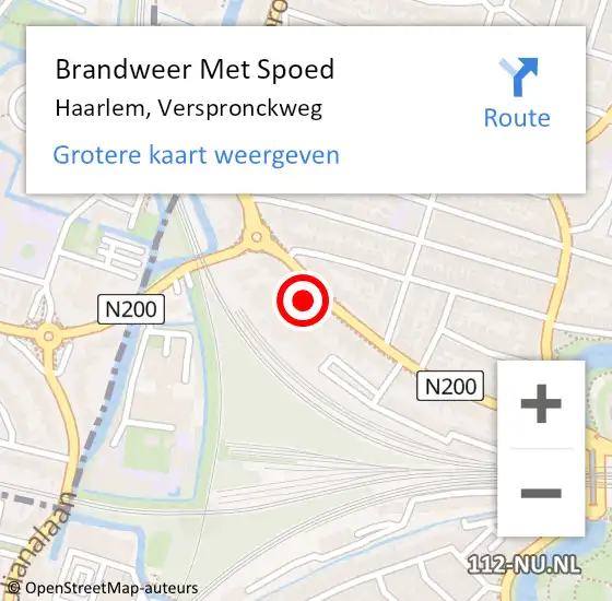 Locatie op kaart van de 112 melding: Brandweer Met Spoed Naar Haarlem, Verspronckweg op 10 februari 2024 11:28