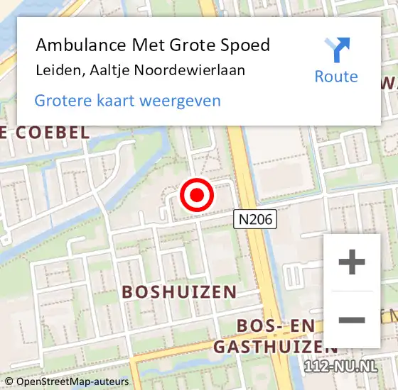Locatie op kaart van de 112 melding: Ambulance Met Grote Spoed Naar Leiden, Aaltje Noordewierlaan op 10 februari 2024 12:53